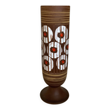 Vase mat et émaillé ronds blancs et rouges W Germany