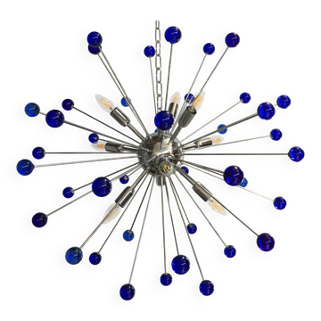 Lustre spoutnik en verre de murano bleu « star »