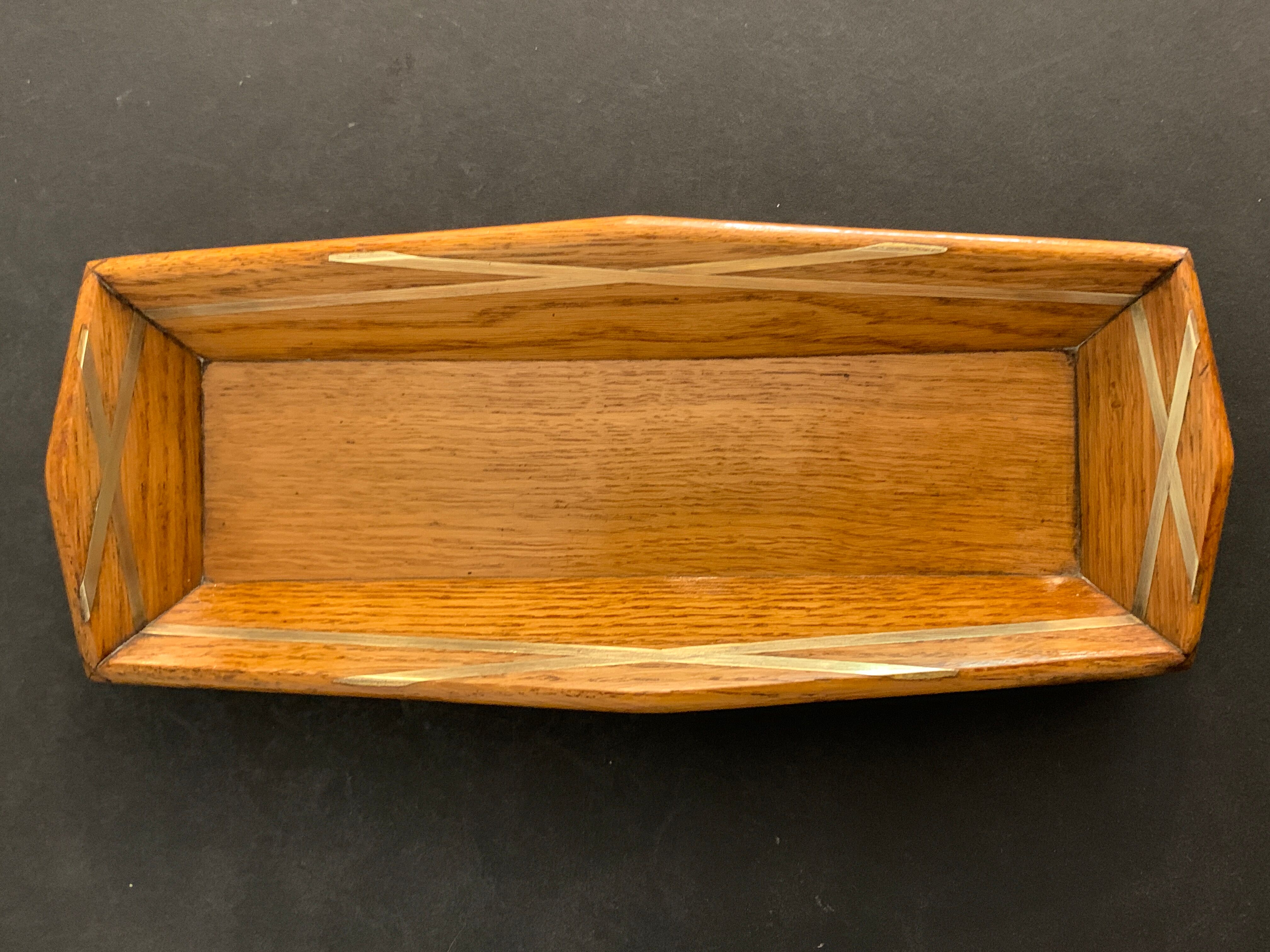 Wooden pencil holder with brass inserts, NINETEENTH