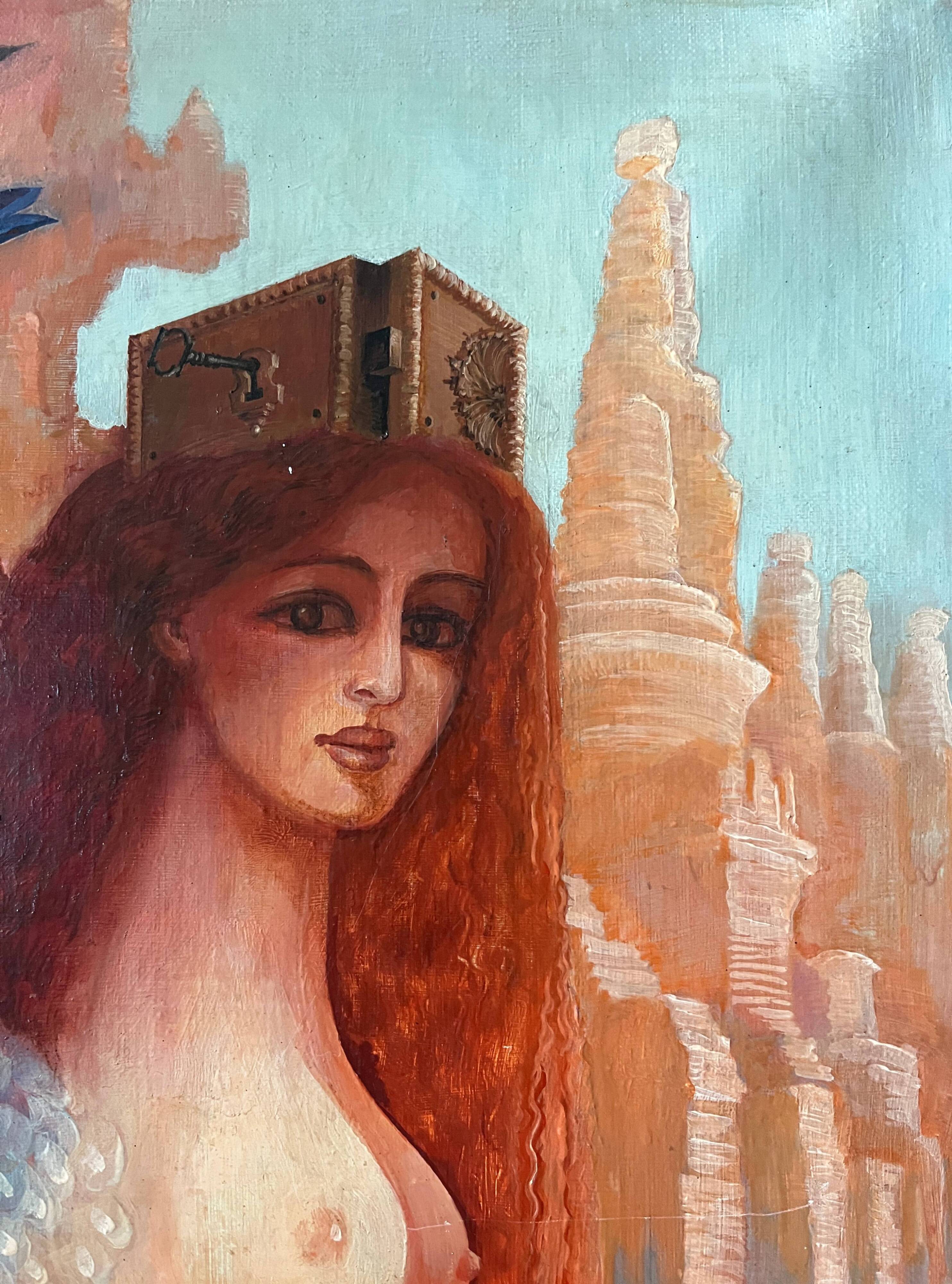 HST painting "Allegory" Surrealist Symbolism signed 1992