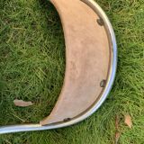 Chair in beige velvet and chrome, curved shape, vintage 1950