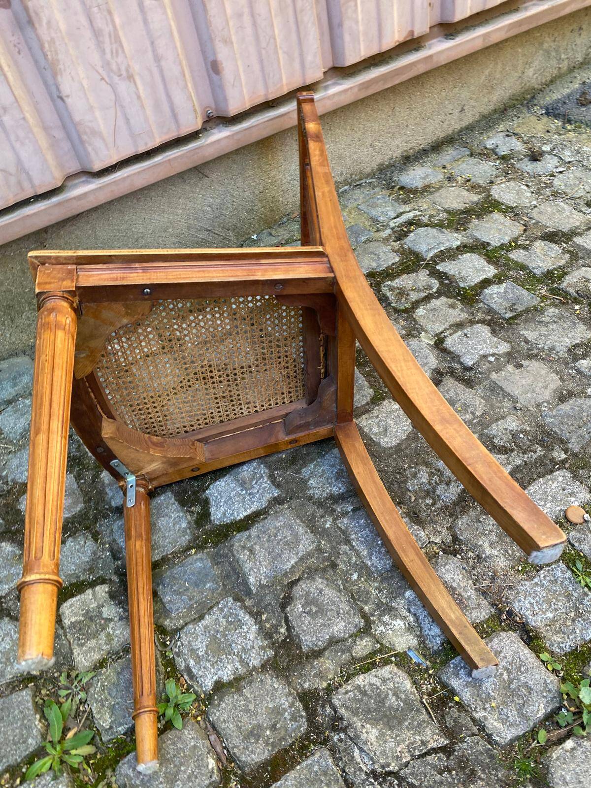 Vintage caned Louis XVI chair in solid gold wood.