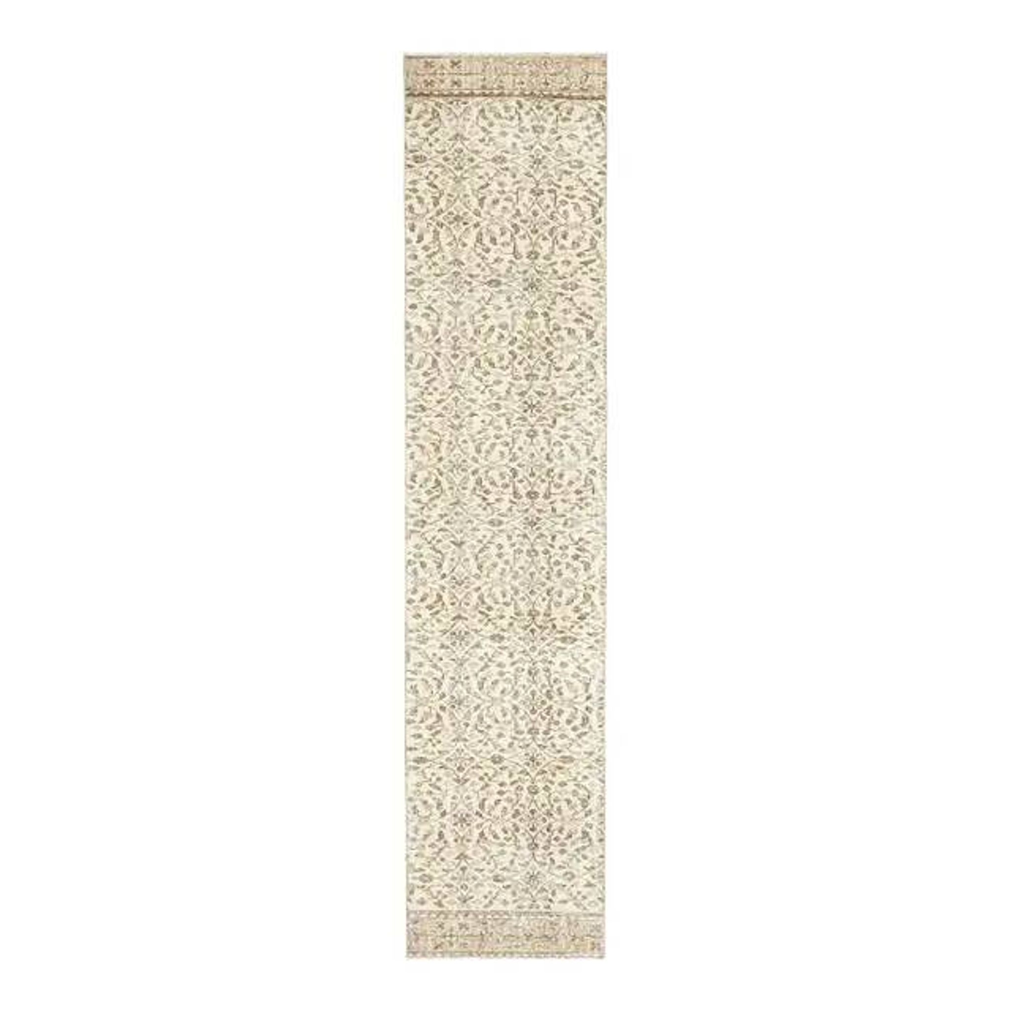 Vintage Turkish Oushak handmade wool cotton beige runner rug 63x295