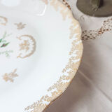 Plat rond creux Limoges FD Chauvigny blanc doré motif Rose