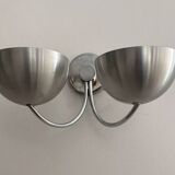 Pair of vintage double wall lights, brushed aluminum and chrome, France 1970