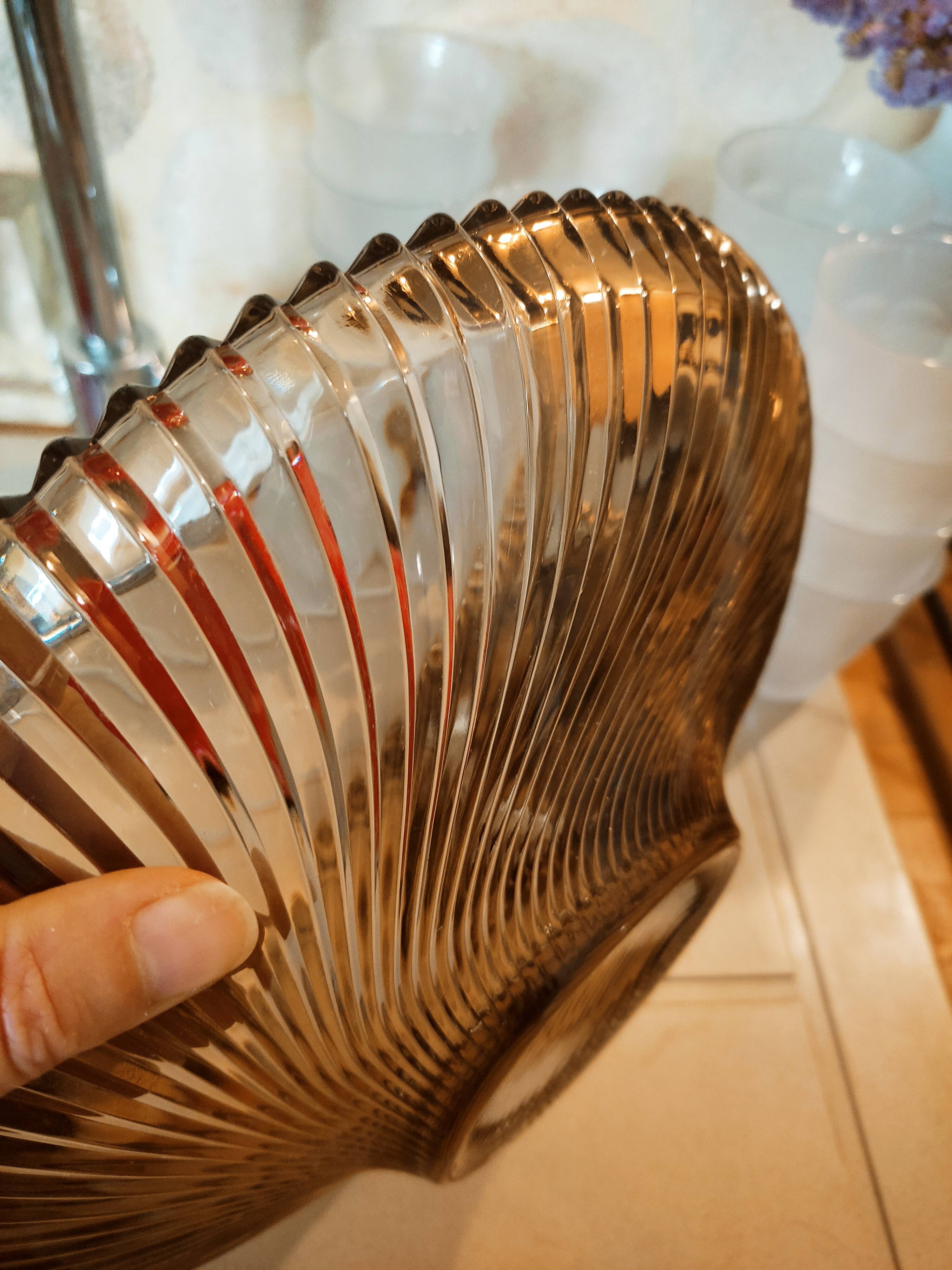 Art Deco cut or dish in smoked glass