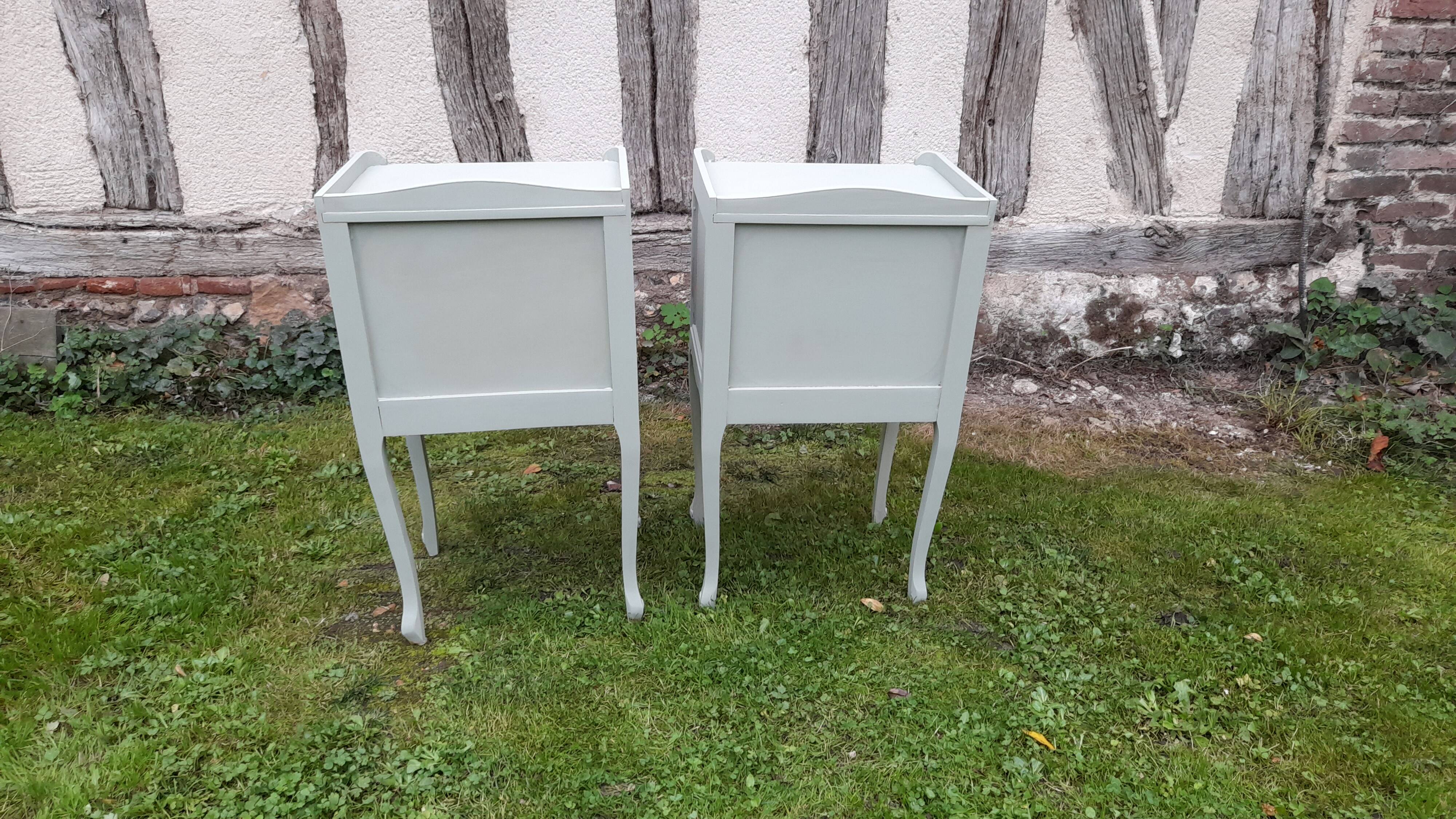 Pair of Louis XV style bedside tables with 3 drawers, Luxembourg green