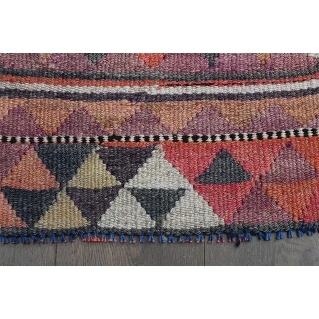 1970s Vintage Turkish Handmade Wool & Cotton Pink Runner Rug 101x318