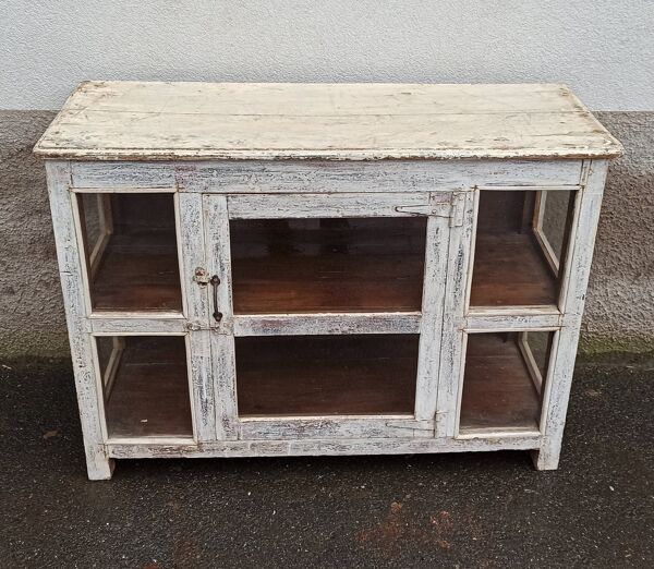 Petite vitrine ancienne en bois blanc