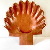Fruit basket or large storage compartment in exotic wood in the shape of a scallop shell