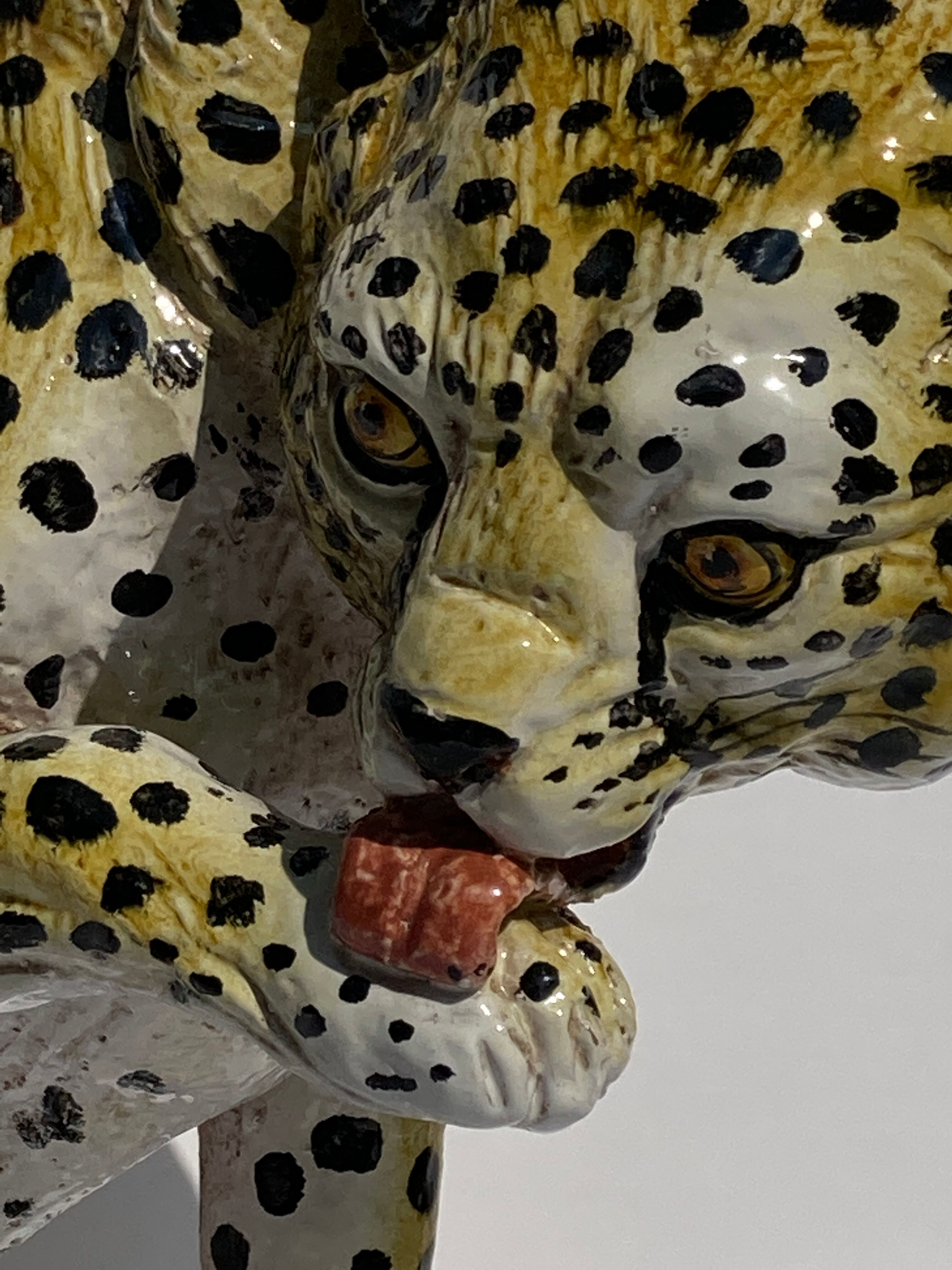 Terracotta ceramic cheetah or leopard statue, 1950s