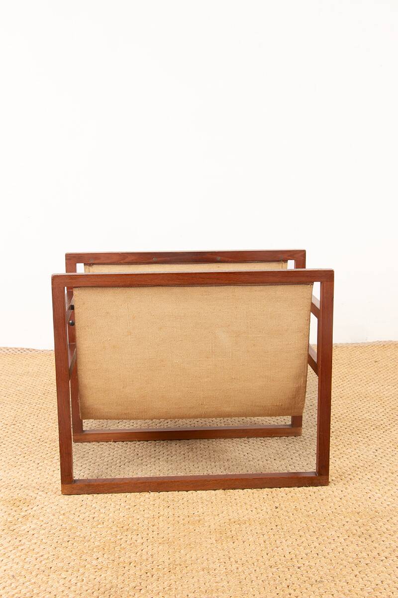 Danish magazine rack in teak and linen by Henning Wind-Hansen for Sika Møbler