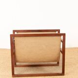 Danish magazine rack in teak and linen by Henning Wind-Hansen for Sika Møbler