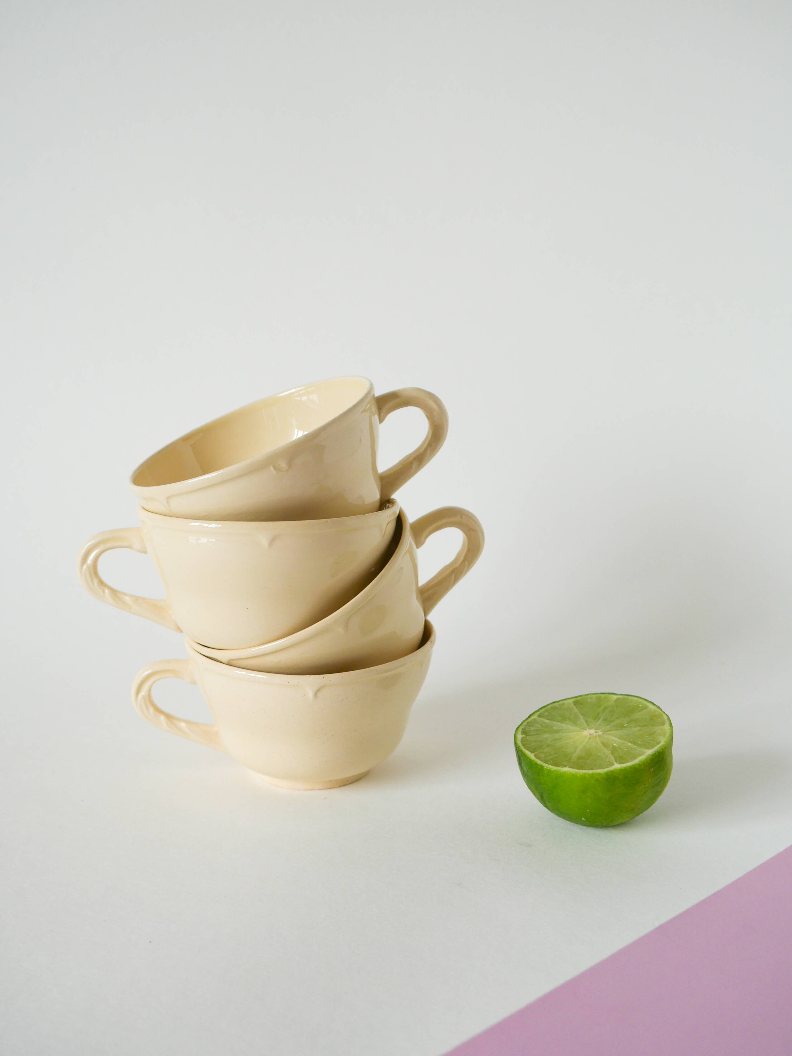 Set of 4 Badonviller coffee cups, Cream, 1960