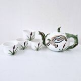 Vintage ceramic tea set barbotine duck reeds hand painted