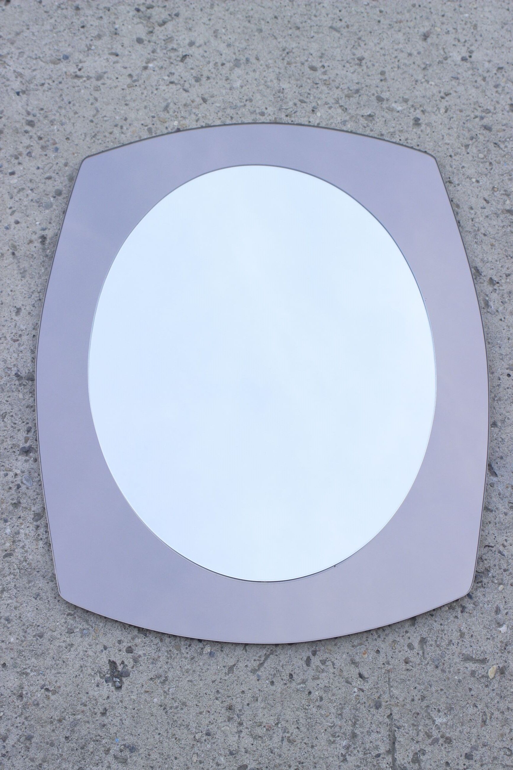 Vintage mirror bi-toned smoky contour Italy 1970s 58x73cm