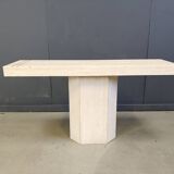 Vintage travertine and brass console table by Roche Bobois, 1970s