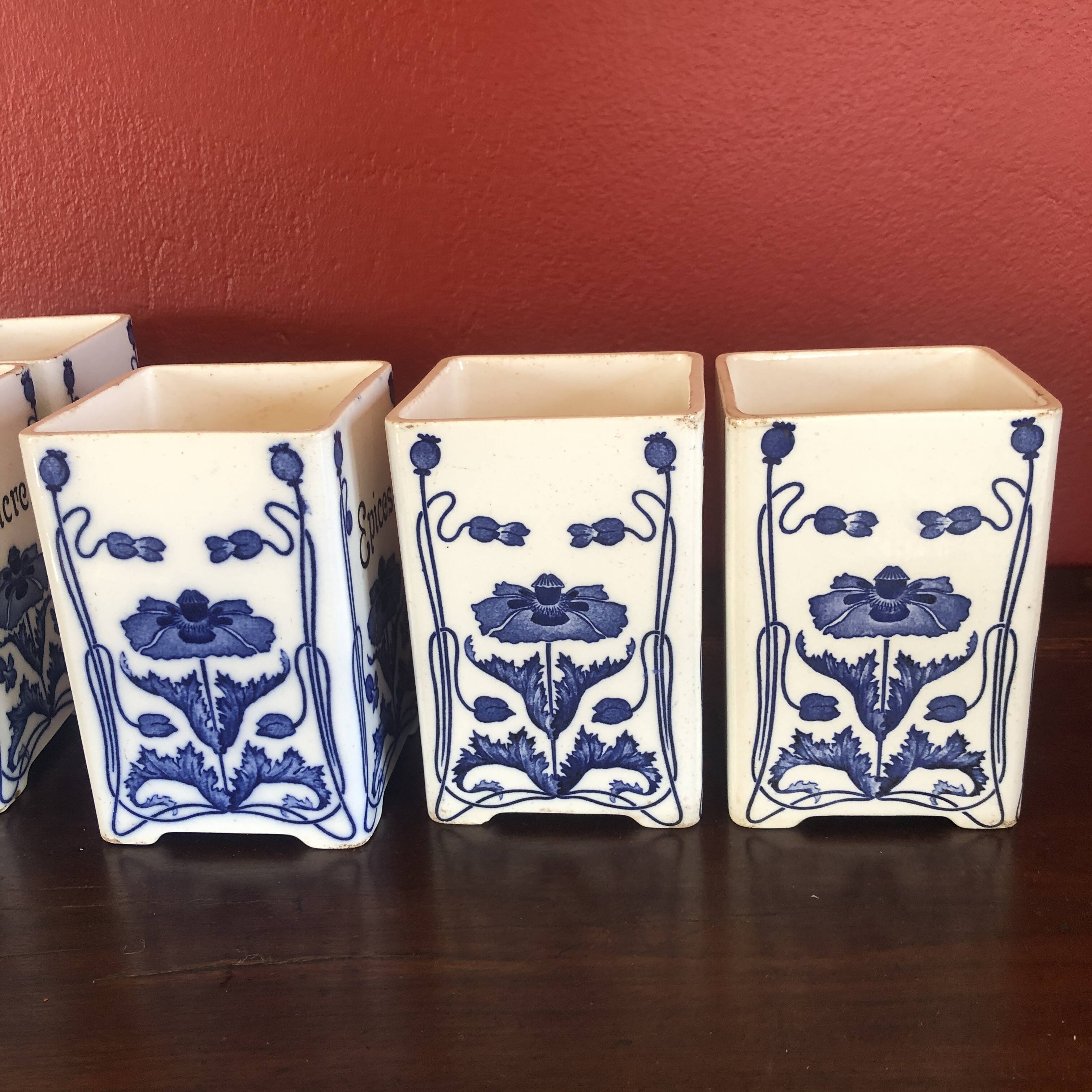 5 cobalt blue flower spice jar