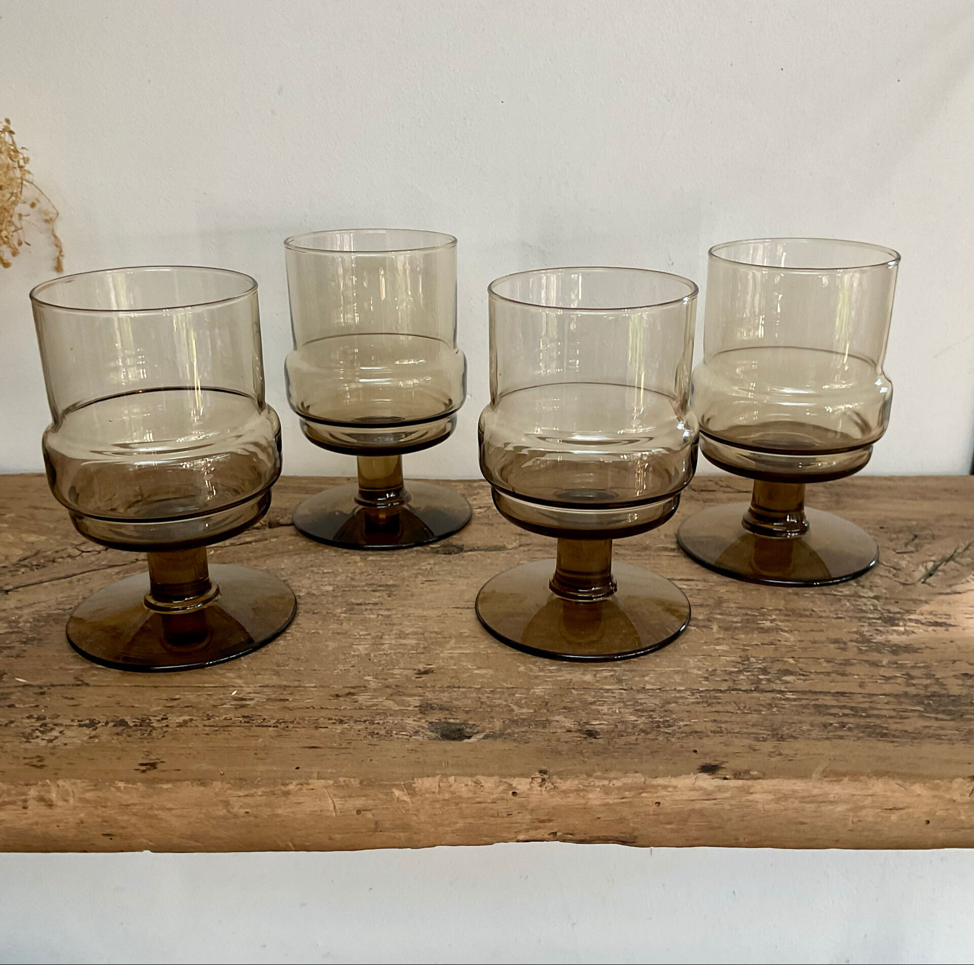 4 vintage smoked glass glasses "Willem Heesen"