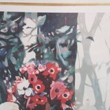 Old Color Lithograph Still Life Numbered & Signed + Golden Frame #A688