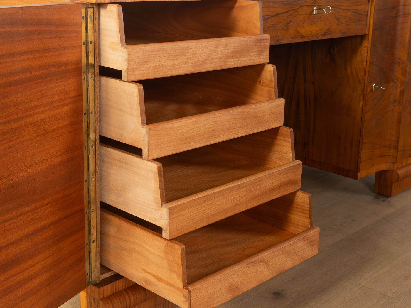 Double pedestal desk, Art Deco, 1930s, walnut veneer
