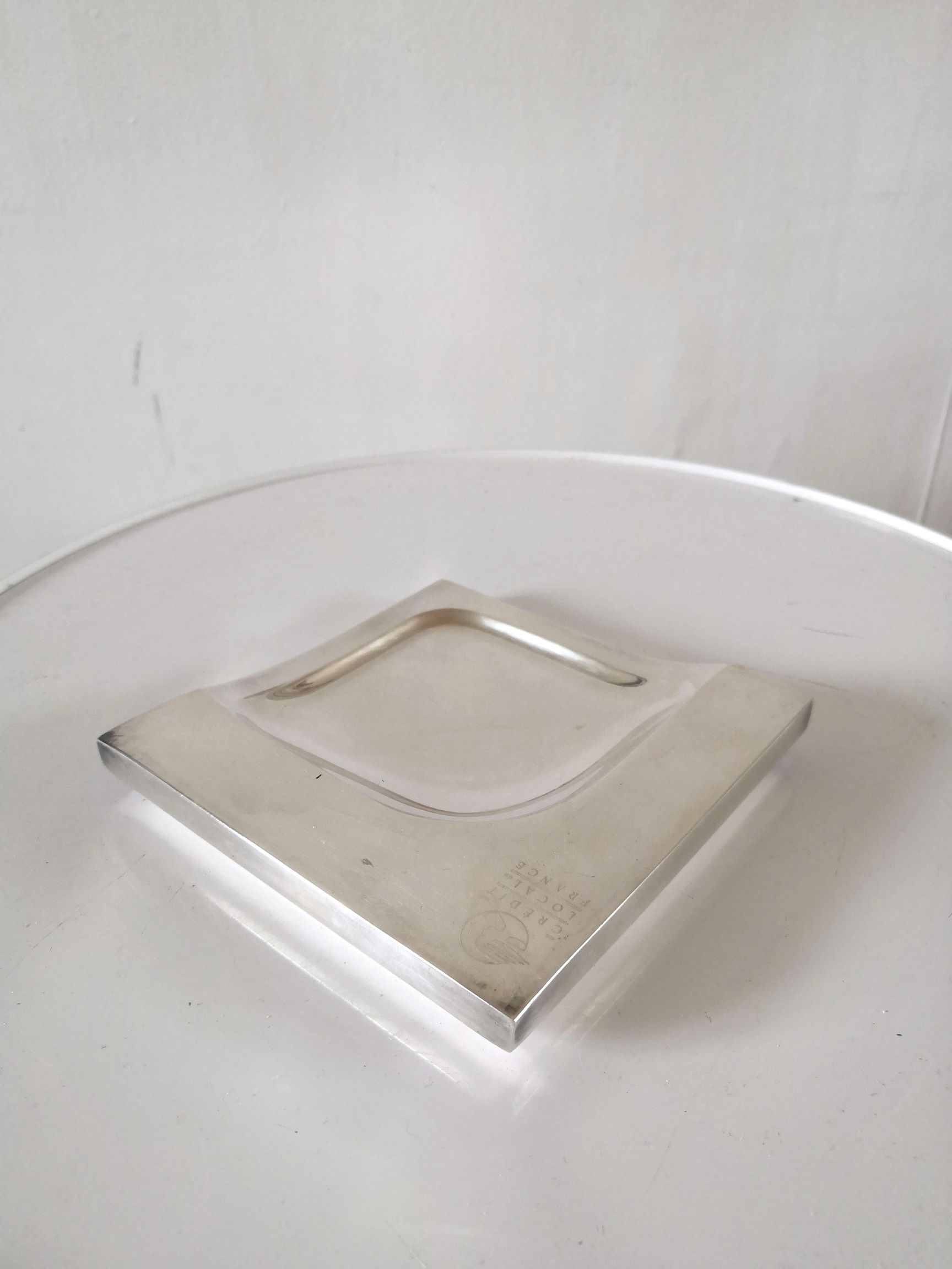 Silver metal ashtray Crédit local de France design 70s