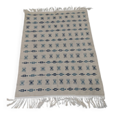 White and blue rug with Berber patterns, hand-woven in natural wool