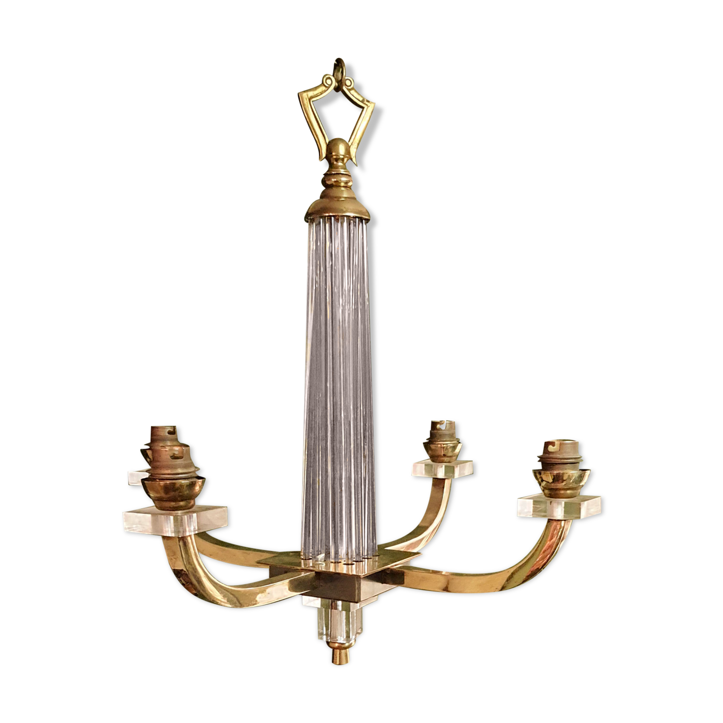 Art deco brass and glass chandelier 1940