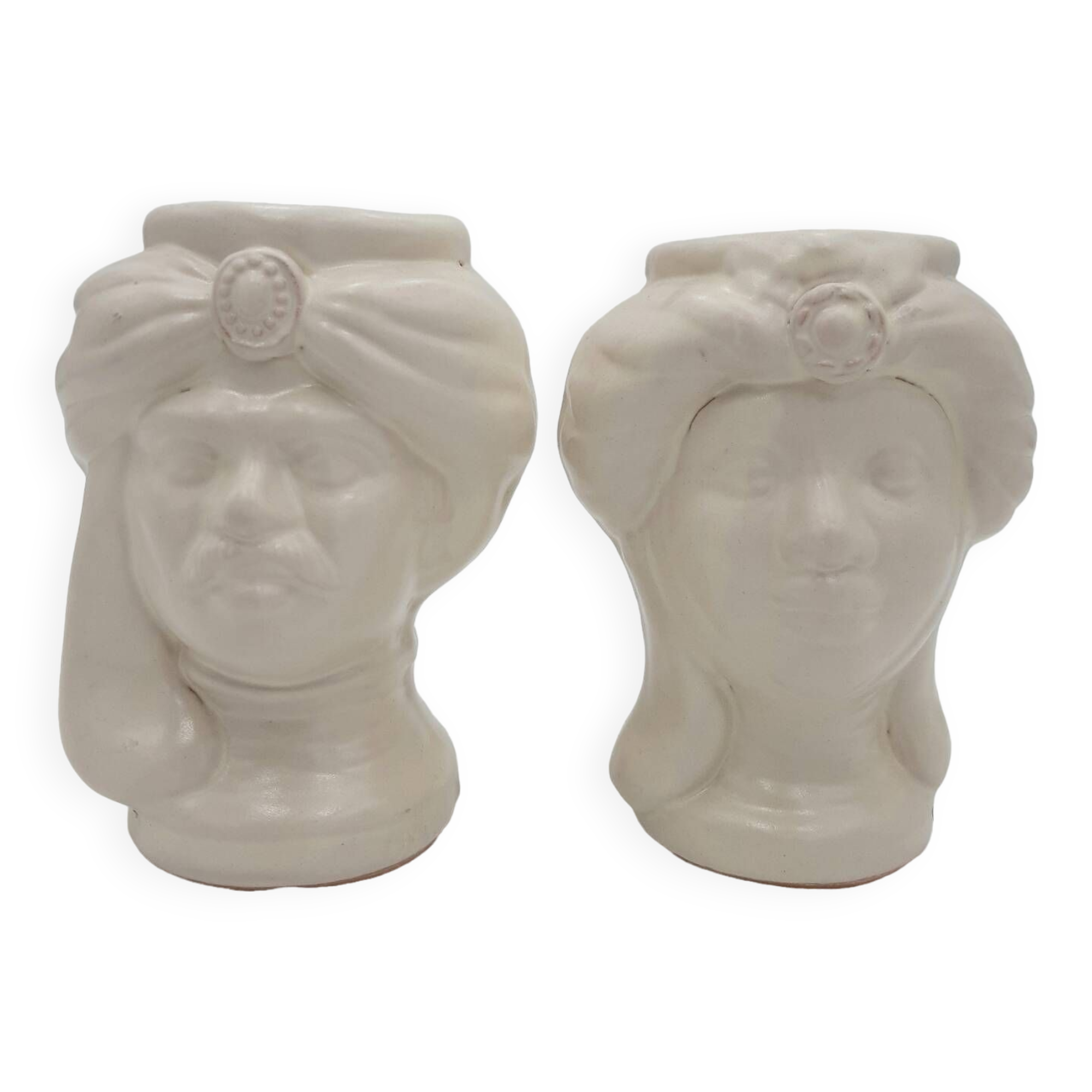 Pair of Caltagirone head vases, Italy