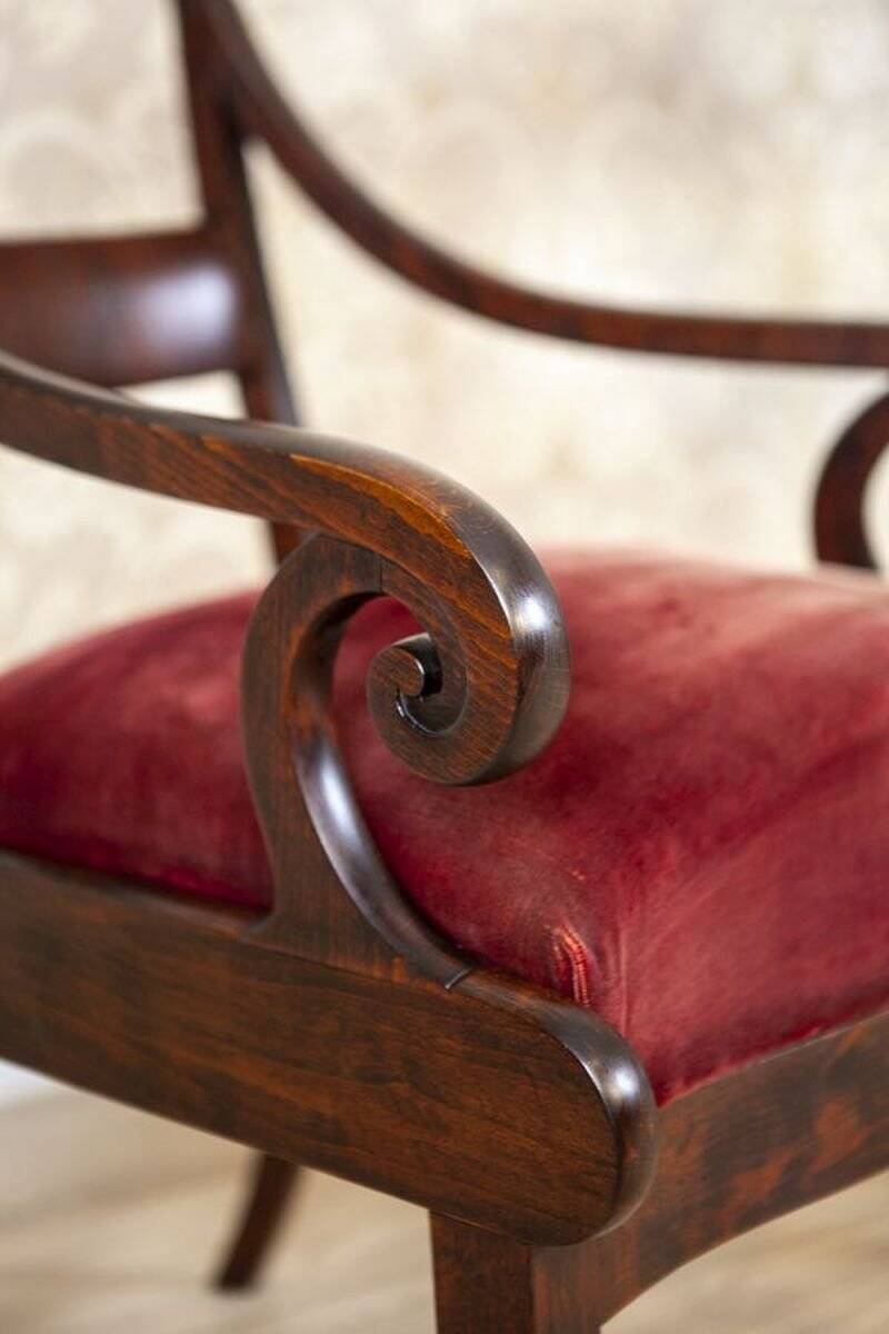 Set of Empire Mahogany Armchairs in Red Upholstery, 19th Century