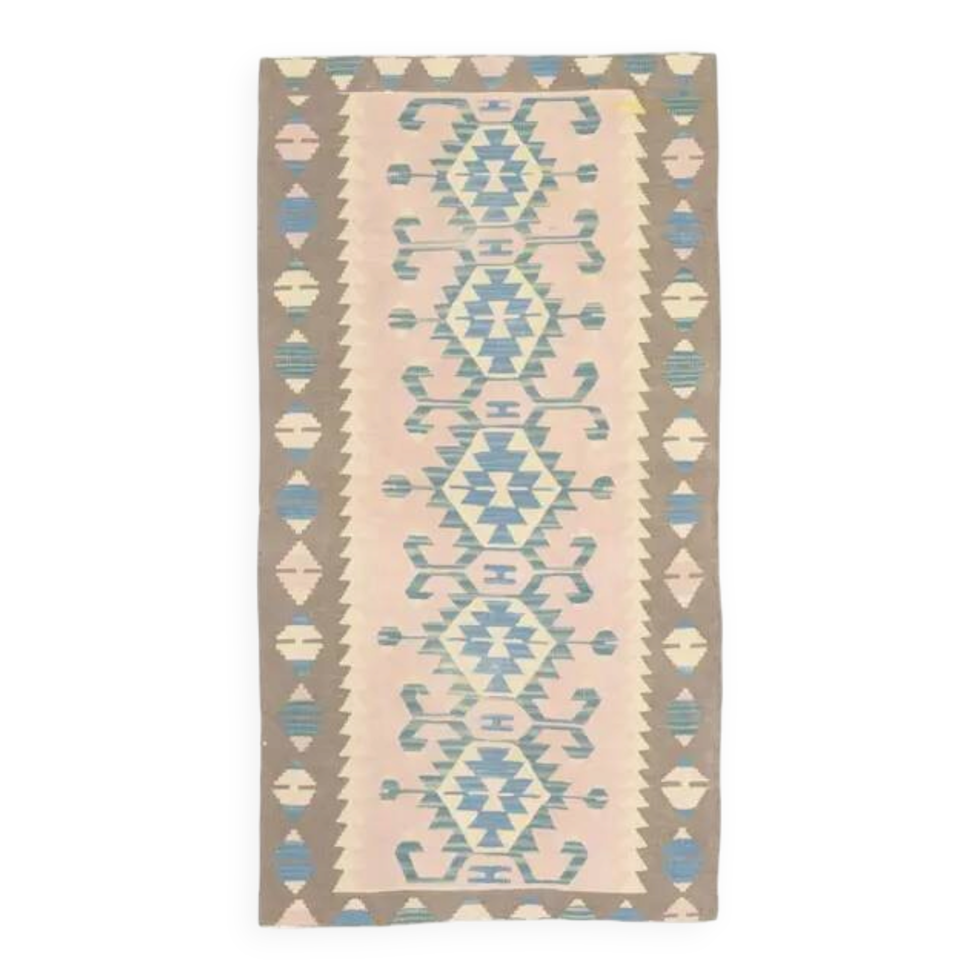 1970s Vintage Turkish Oushak Handmade Wool Cotton Pink Runner Rug 93x176