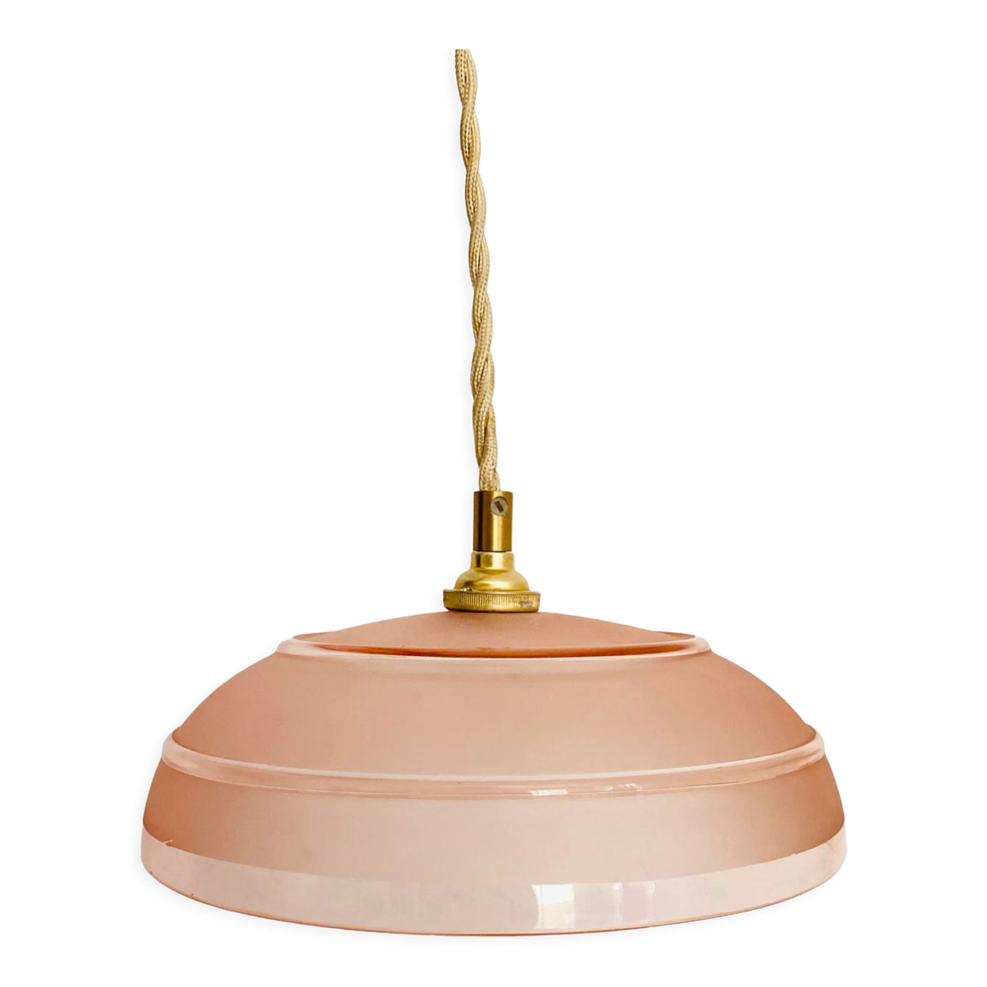 Pink glass suspension, fabric cable, ceramic rosette
