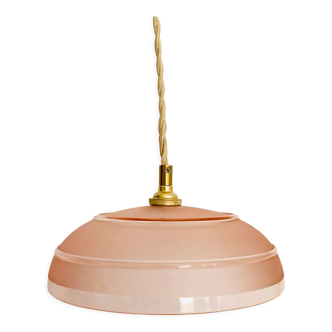 Pink glass suspension, fabric cable, ceramic rosette