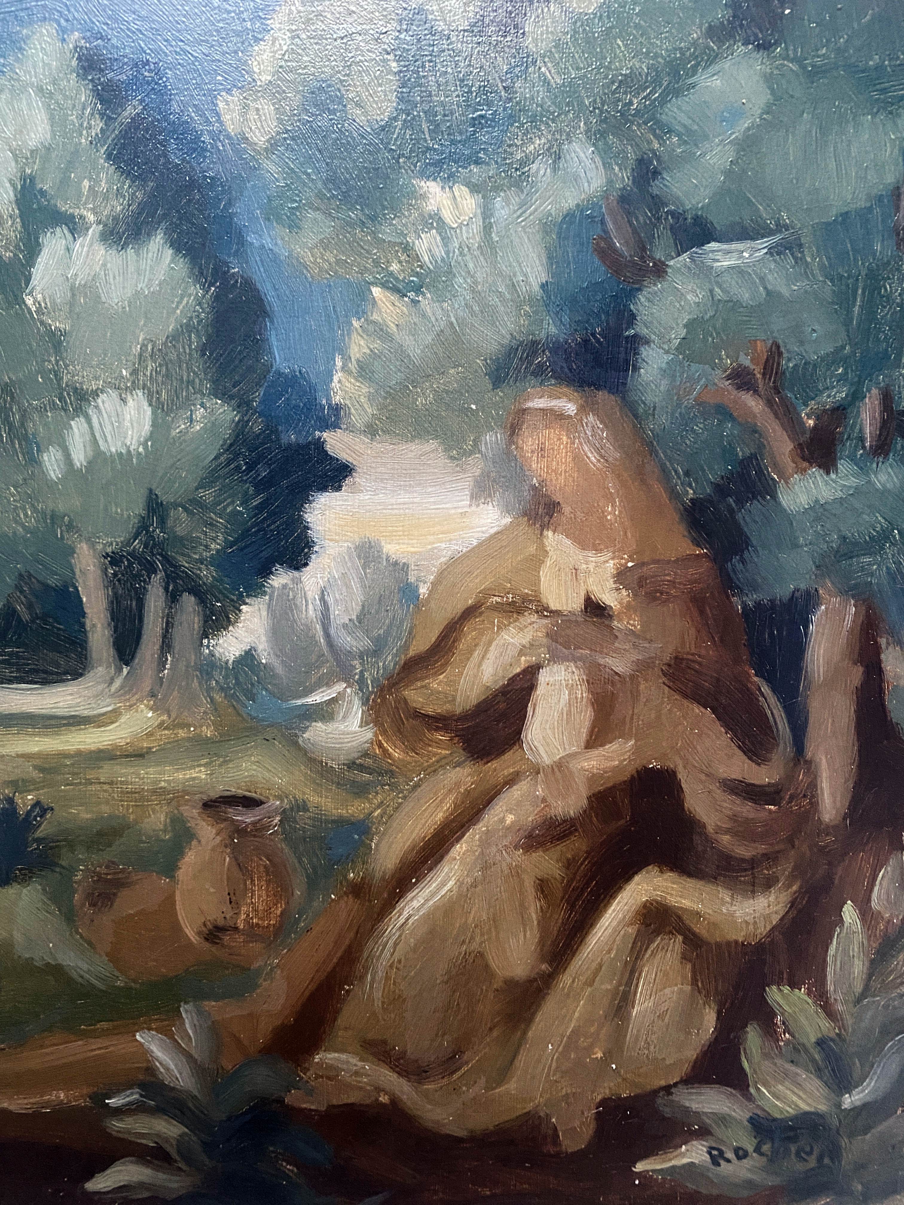 Painting hsp "l'annonce faire à marie" maurice rocher (1918-1995) + cadre