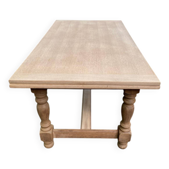 Table de ferme rectangulaire extensible rénové en chêne brut 240cm