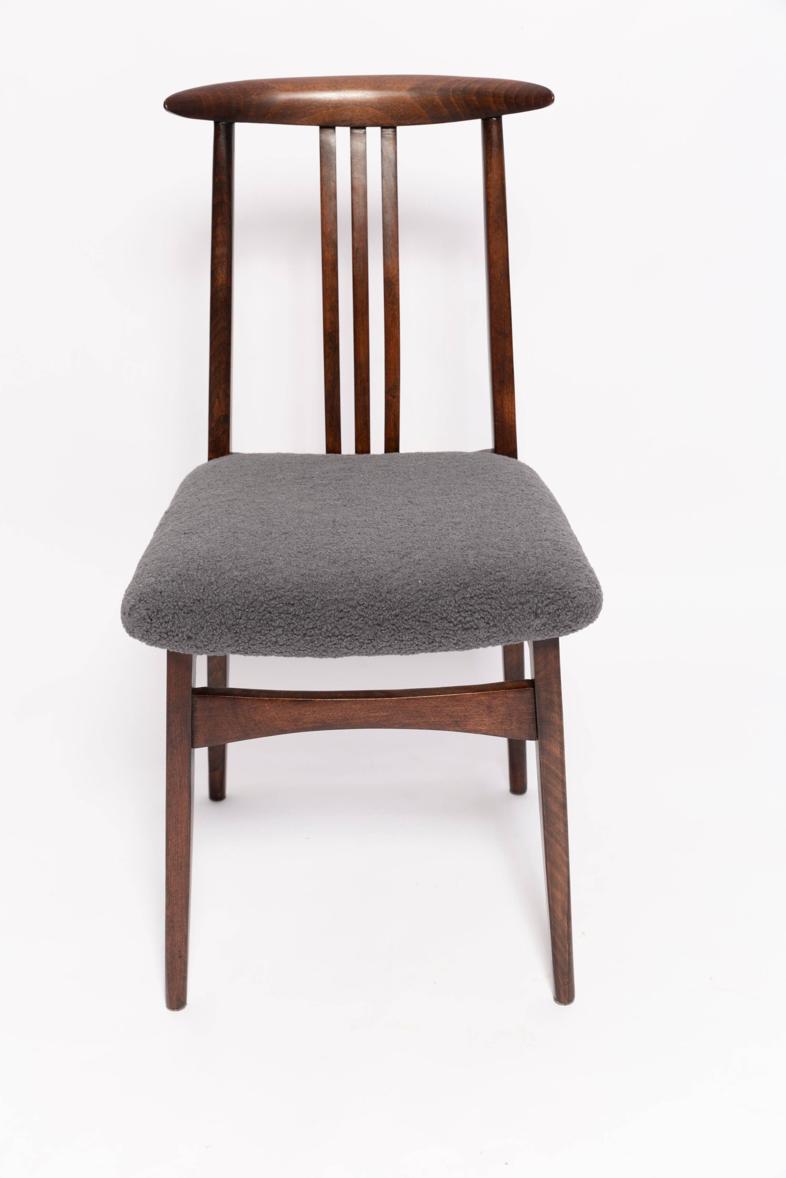 Mid-century grey graphite boucle beech chair by M. Zielinski, Europe, 1960.