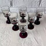 6 antique aperitif glasses, vintage plum-footed glass