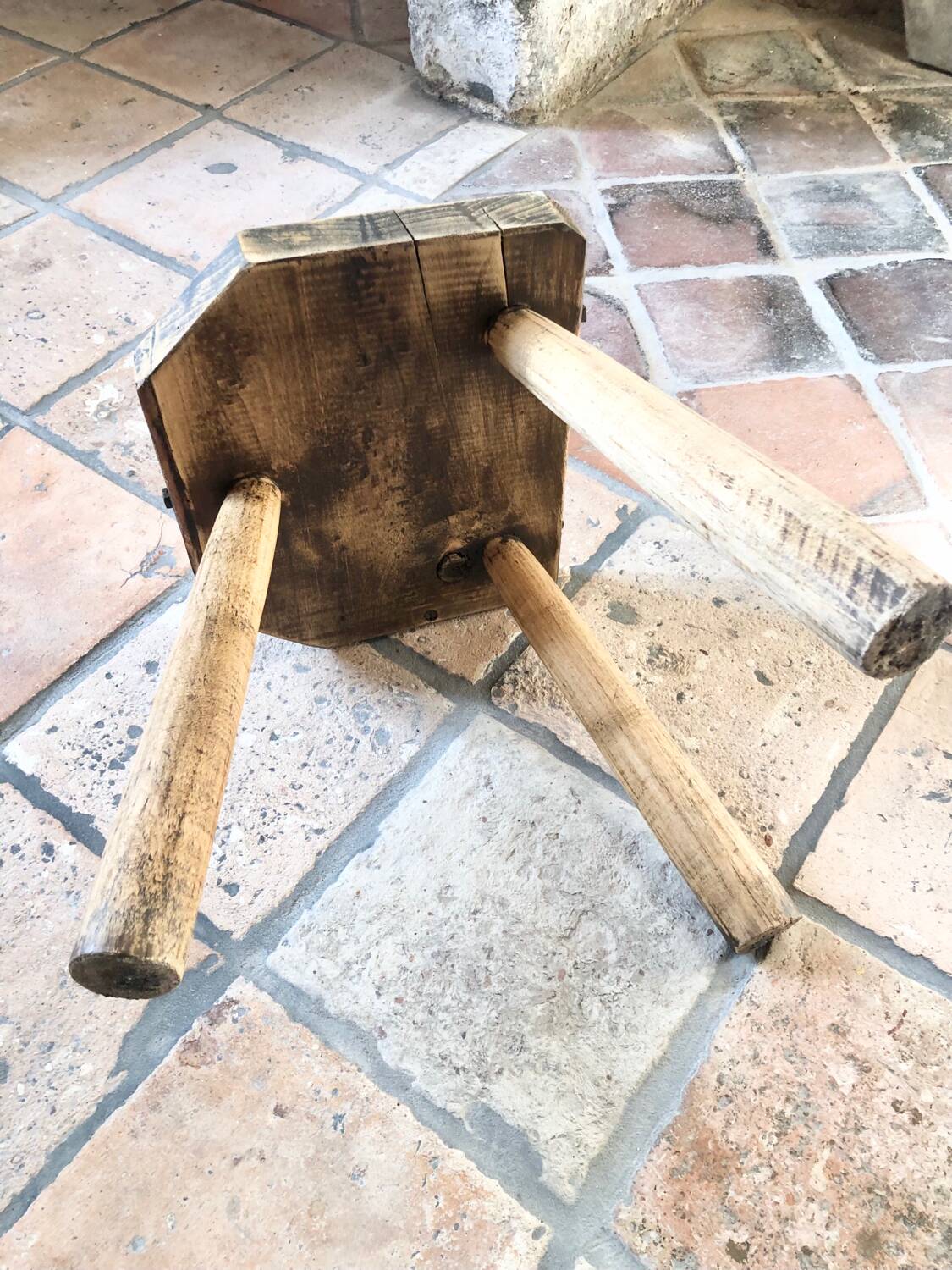 Renovated tripod farm stool