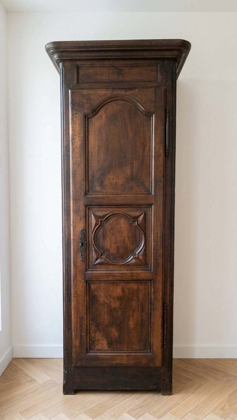 Antique wooden standing men's wardrobe