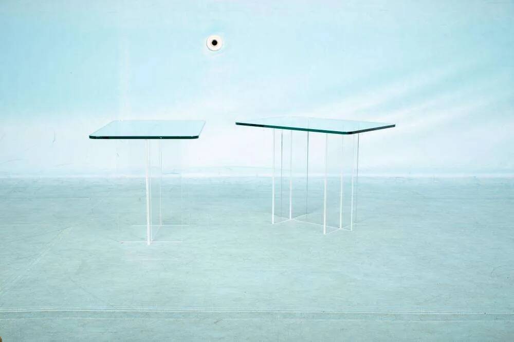 Minimalist side table in glass & acrylic, Memphis style