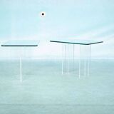 Minimalist side table in glass & acrylic, Memphis style