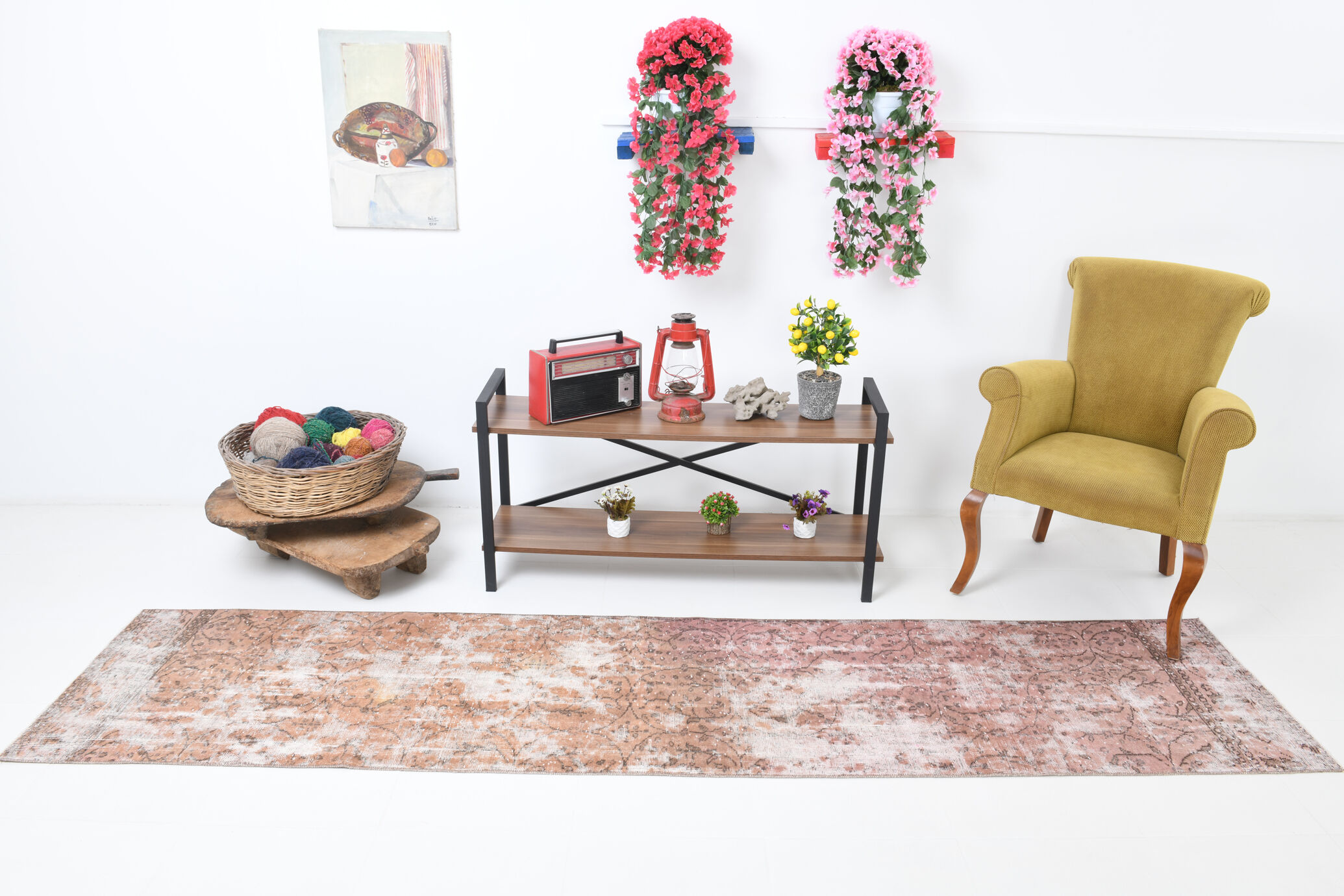 Handmade floral turkish runner rug