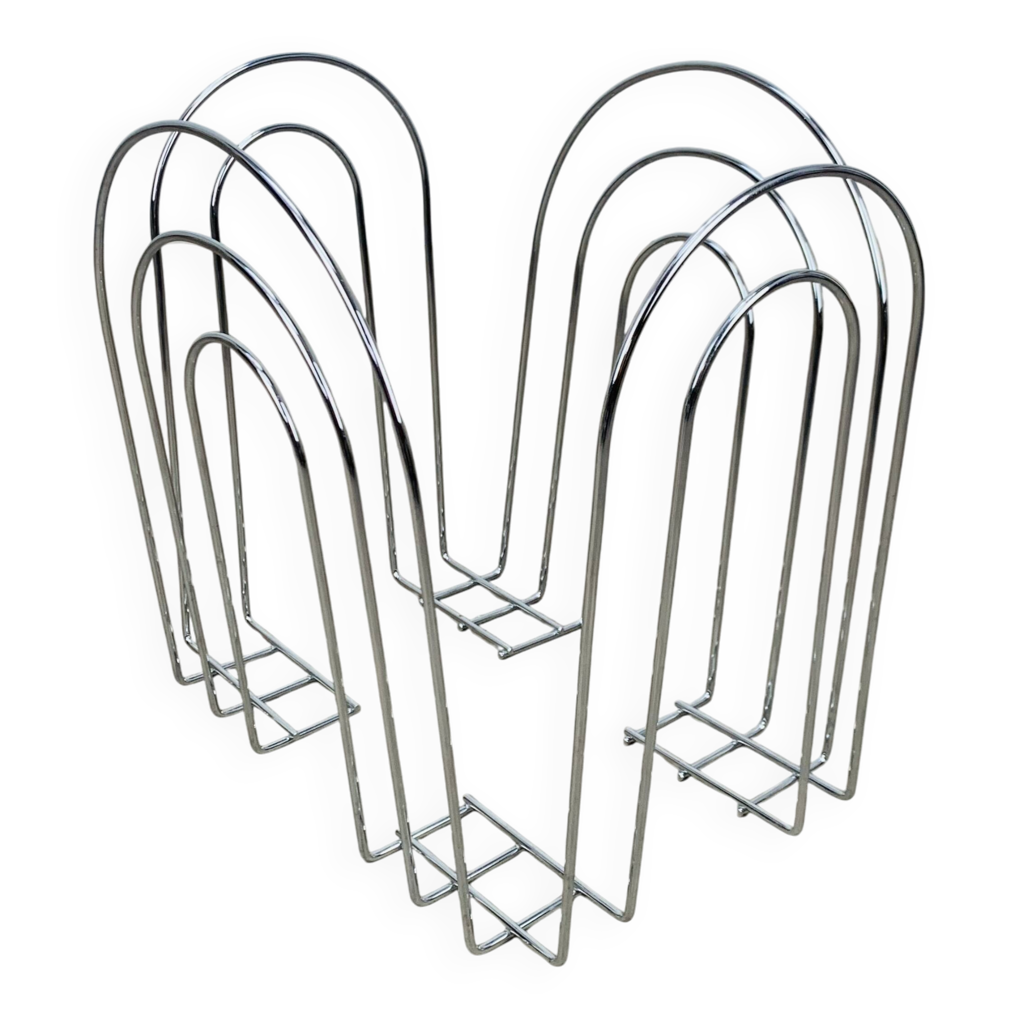 Postmodern chrome metal magazine rack from the 80s