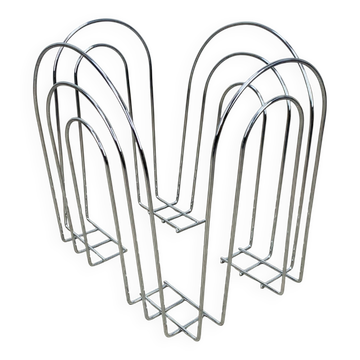 Postmodern chrome metal magazine rack from the 80s
