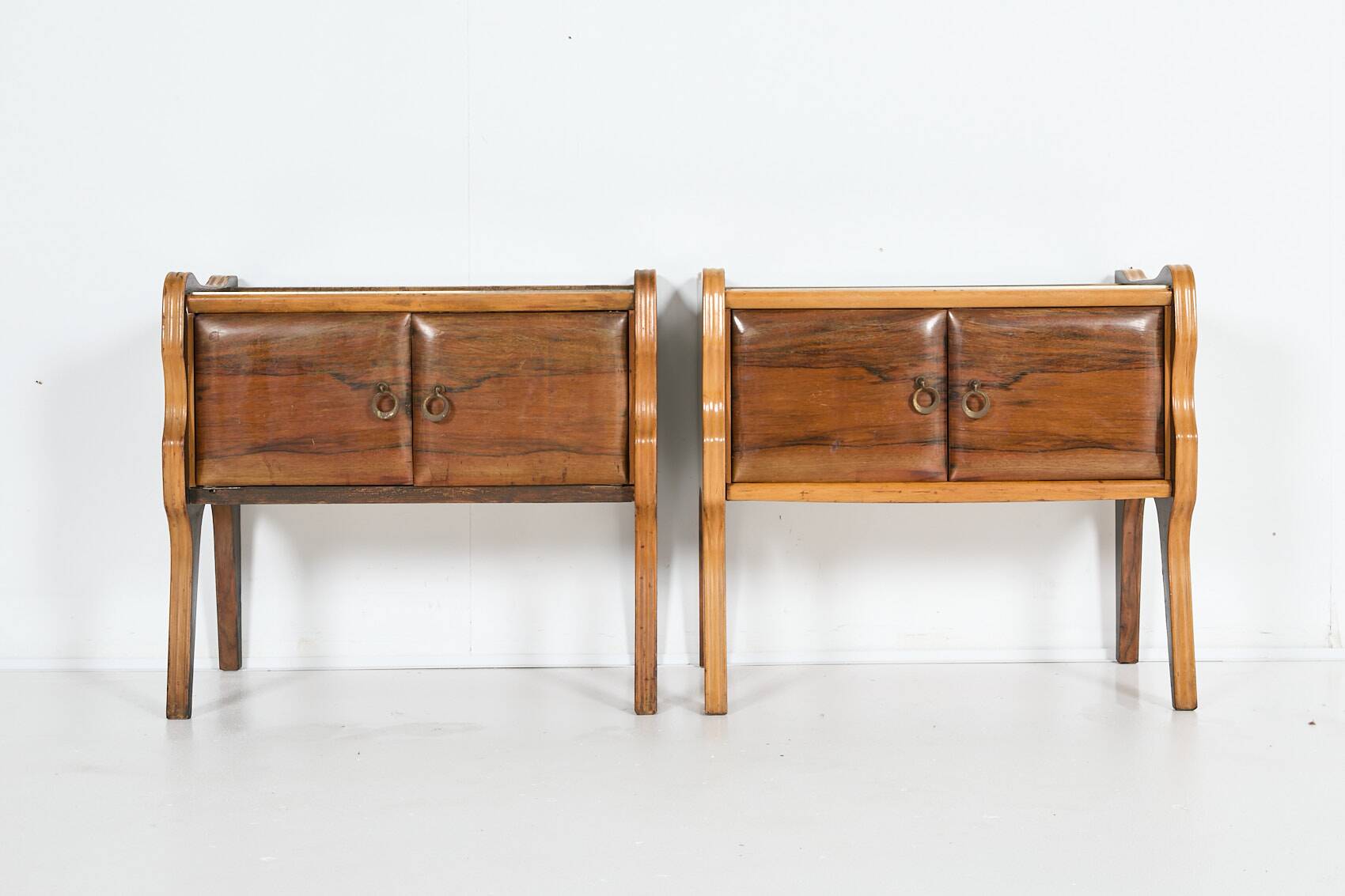 Pair of sculptural Italian Mid-Century nightstands/cabinets, 1950’s
