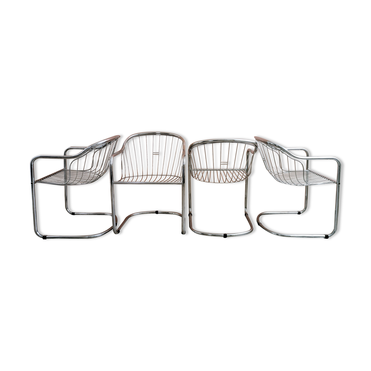 Set of 4 chrome wire dining chairs