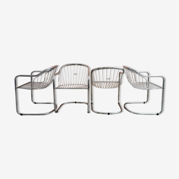 Set of 4 chrome wire dining chairs