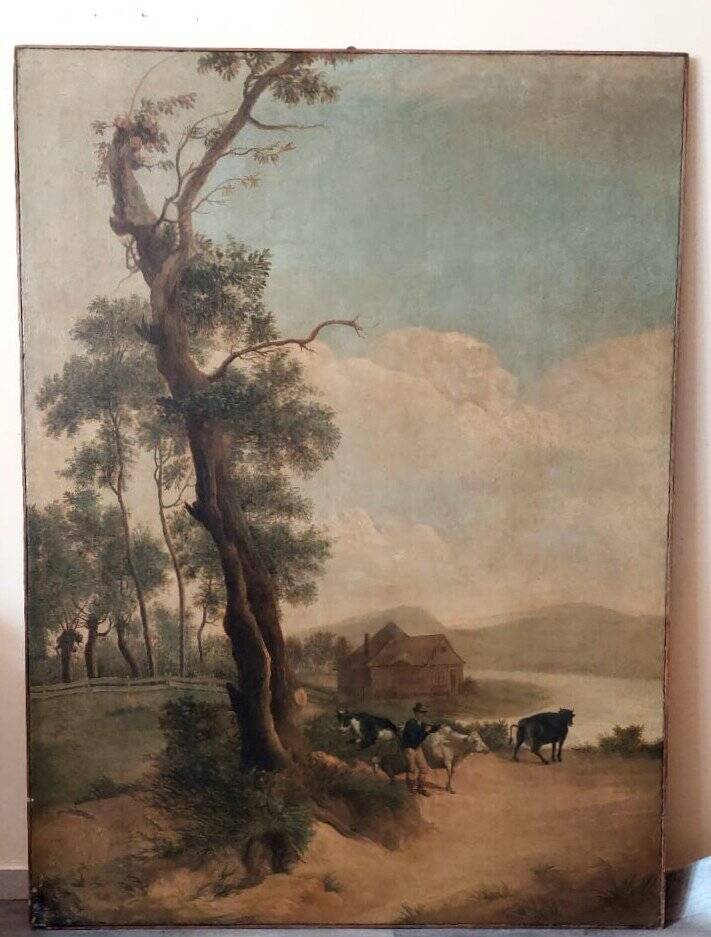 Large oil painting on canvas 2 m x 1.50 m - animated landscape - Charles Louis Verboeckhoven