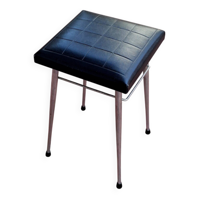 Tabouret en Skaï noir et chromés. Années 70, déco séventies vintage