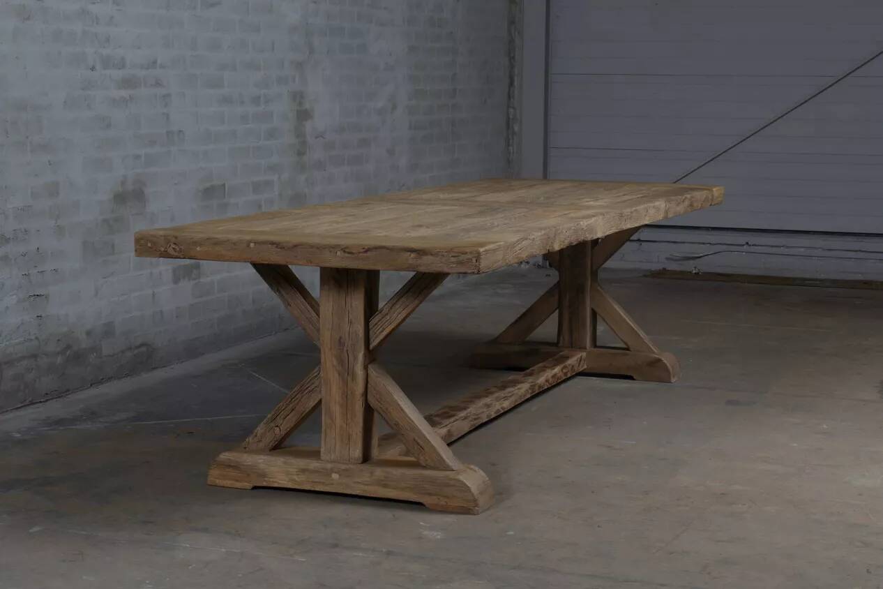 Farmhouse table – Cross model – 300 x 100 cm – Solid antique oak